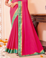 Vishal Prints Dark Pink Chiffon Saree With Zari Border
