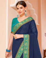 Vishal Prints Ink Blue Chiffon Saree With Zari Border