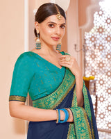 Vishal Prints Ink Blue Chiffon Saree With Zari Border