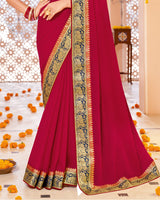 Vishal Prints Burgundy Chiffon Saree With Zari Border