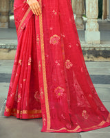 Vishal Prints Pinkish Red Georgette Saree With Embroidery Work And Border