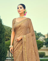 Vishal Prints Pastel Brown Georgette Saree With Embroidery Work And Border