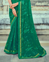 Vishal Prints Dark Sea Green Georgette Saree With Embroidery Work And Border