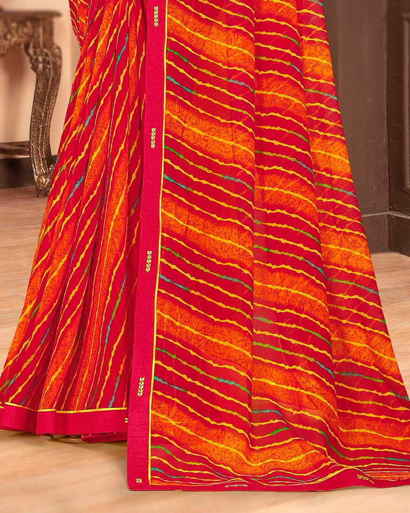 Vishal Prints Dark Red Printed Georgette Saree With Fancy Border