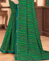 Vishal Prints Dark Sea Green Printed Georgette Saree With Fancy Border