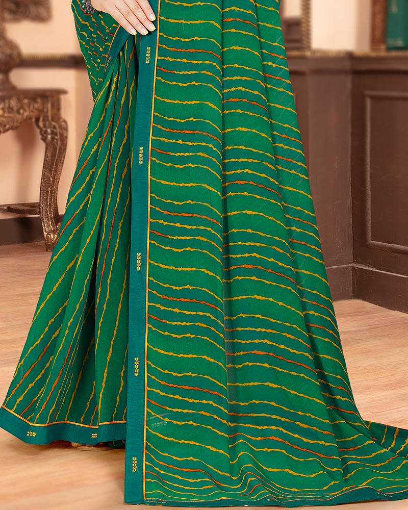 Vishal Prints Dark Sea Green Printed Georgette Saree With Fancy Border