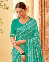 Vishal Prints Aqua Green Printed Criva Crepe Saree With Fancy Border