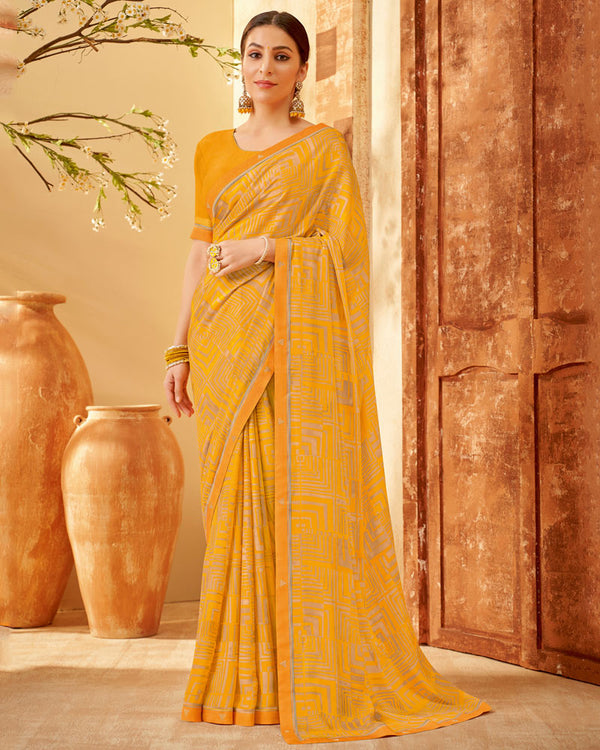 Vishal Prints Mustard Printed Criva Crepe Saree With Fancy Border