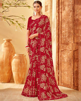 Vishal Prints Burgundy Printed Criva Crepe Saree With Fancy Border