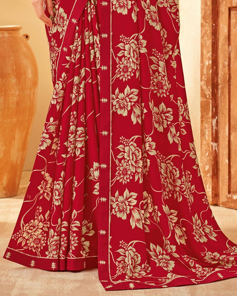 Vishal Prints Burgundy Printed Criva Crepe Saree With Fancy Border