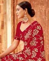 Vishal Prints Burgundy Printed Criva Crepe Saree With Fancy Border