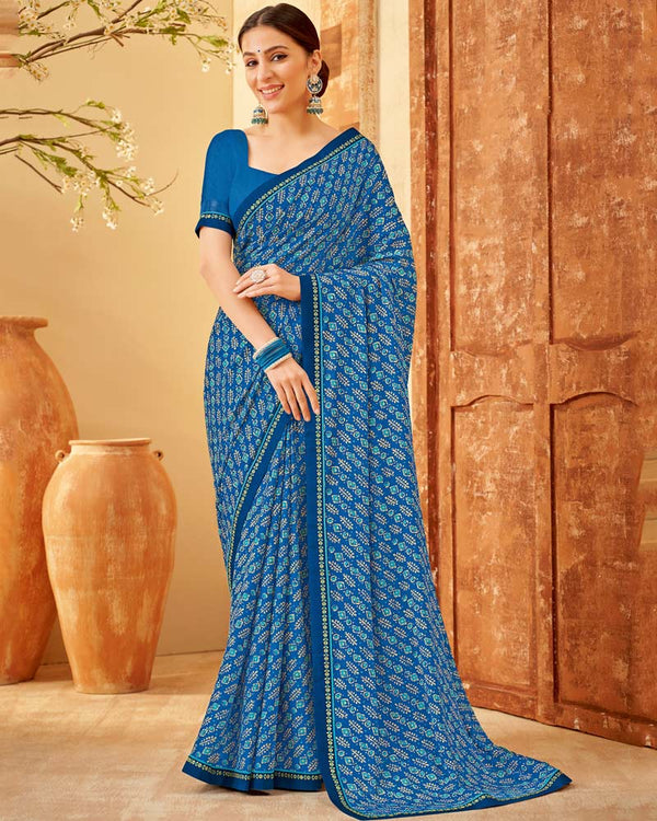 Vishal Prints Bahama Blue Printed Criva Crepe Saree With Fancy Border