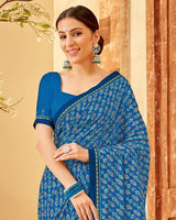 Vishal Prints Bahama Blue Printed Criva Crepe Saree With Fancy Border