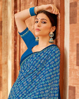 Vishal Prints Bahama Blue Printed Criva Crepe Saree With Fancy Border