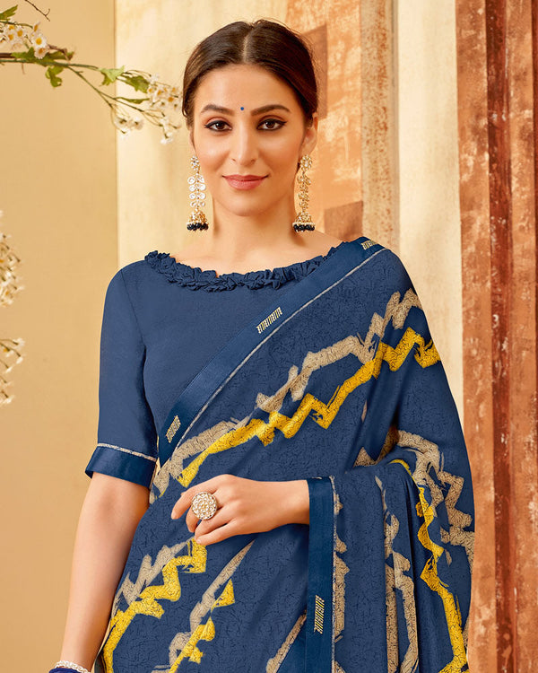 Vishal Prints Ink Blue Printed Criva Crepe Saree With Fancy Border
