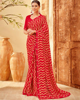 Vishal Prints Cherry Red Printed Criva Crepe Saree With Fancy Border