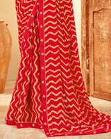 Vishal Prints Cherry Red Printed Criva Crepe Saree With Fancy Border