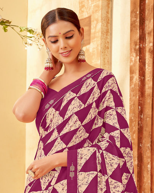 Vishal Prints Dark Fuchsia Printed Criva Crepe Saree With Fancy Border