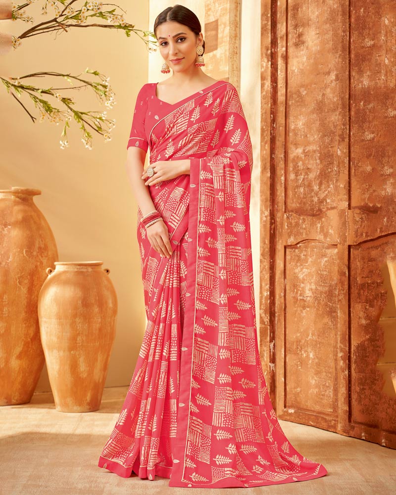 Vishal Prints Coral Printed Criva Crepe Saree With Fancy Border