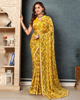 Vishal Prints Light Yellow Printed Brasso Saree With Fancy Border