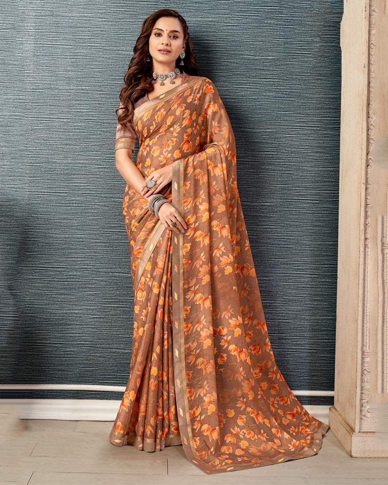 Vishal Prints Light Mauve Printed Brasso Saree With Fancy Border