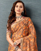 Vishal Prints Light Mauve Printed Brasso Saree With Fancy Border