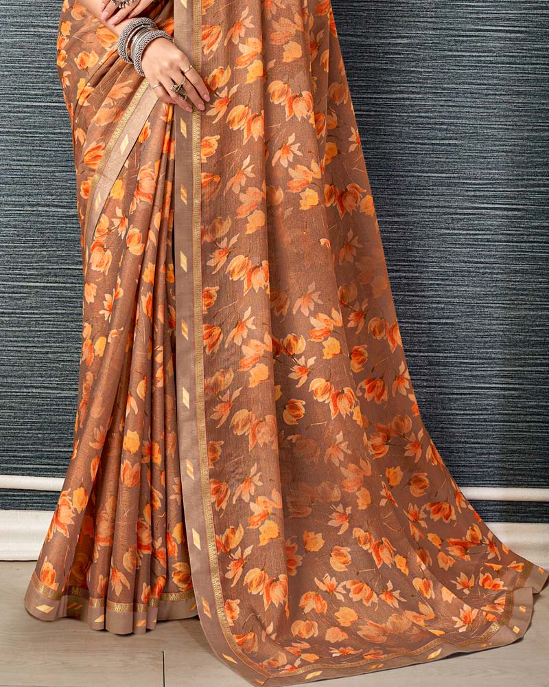 Vishal Prints Light Mauve Printed Brasso Saree With Fancy Border