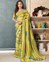 Vishal Prints Light Yellow Printed Brasso Saree With Fancy Border