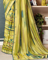Vishal Prints Light Yellow Printed Brasso Saree With Fancy Border