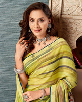 Vishal Prints Light Yellow Printed Brasso Saree With Fancy Border