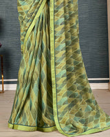 Vishal Prints Pastel Green Printed Brasso Saree With Fancy Border