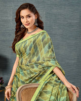 Vishal Prints Pastel Green Printed Brasso Saree With Fancy Border