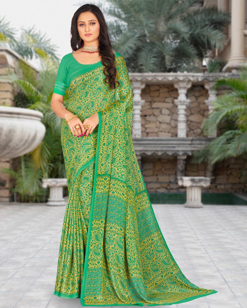 Vishal Prints Dark Mint Green Printed Criva Moss Saree