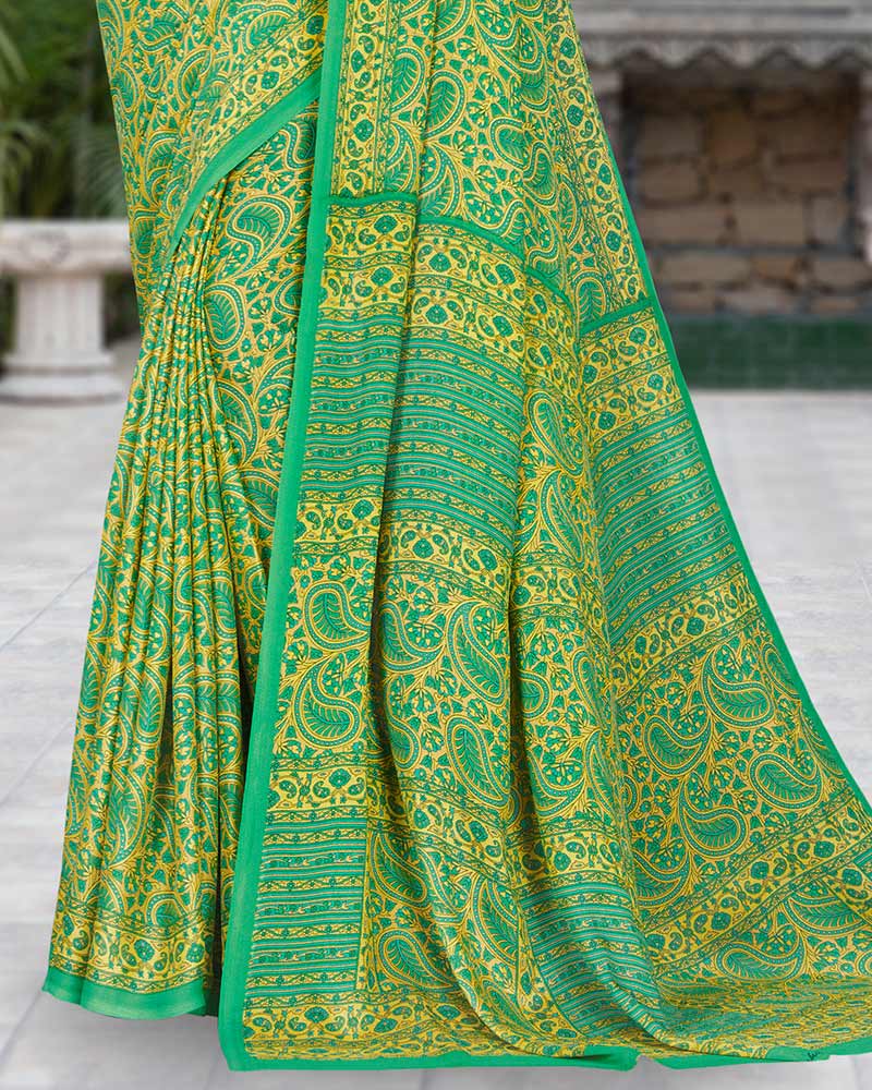 Vishal Prints Dark Mint Green Printed Criva Moss Saree