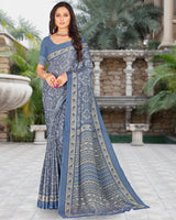 Vishal Prints Cool Grey Printed Criva Moss Saree