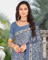 Vishal Prints Cool Grey Printed Criva Moss Saree