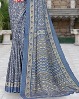 Vishal Prints Cool Grey Printed Criva Moss Saree
