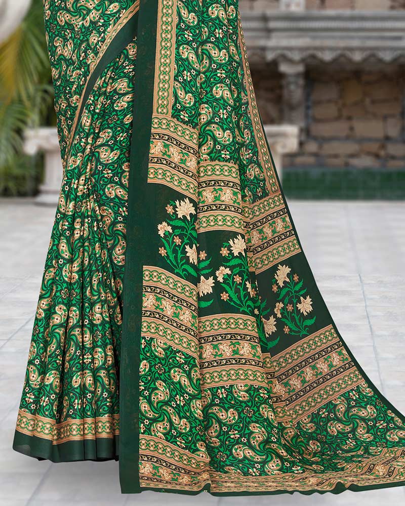 Vishal Prints Bottle Green Printed Criva Moss Saree