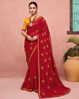 Vishal Prints Shiraz Red Designer Fancy Chiffon Saree With Embroidery-Diamond Work And Fancy Border