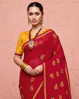 Vishal Prints Shiraz Red Designer Fancy Chiffon Saree With Embroidery-Diamond Work And Fancy Border