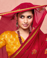 Vishal Prints Shiraz Red Designer Fancy Chiffon Saree With Embroidery-Diamond Work And Fancy Border