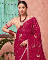 Vishal Prints Vivid Burgundy Designer Fancy Chiffon Saree With Embroidery-Diamond Work And Fancy Border