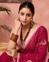 Vishal Prints Vivid Burgundy Designer Fancy Chiffon Saree With Embroidery-Diamond Work And Fancy Border