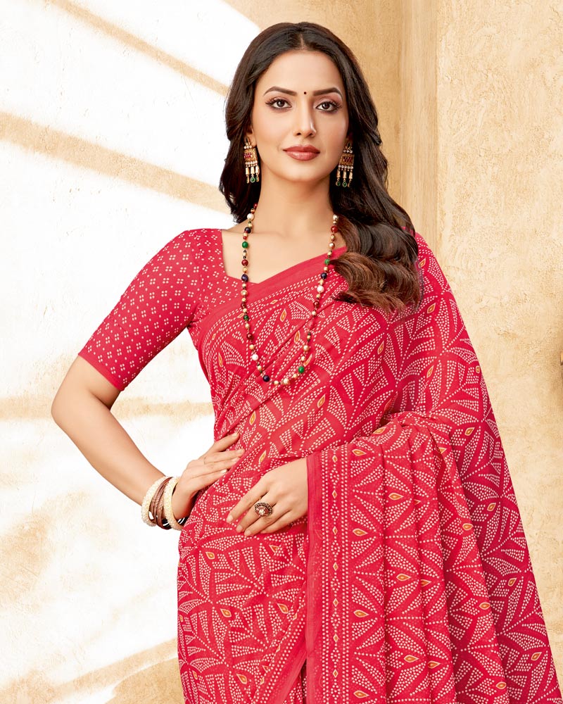Vishal Prints Pinkish Red Printed Georgette Saree