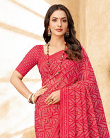 Vishal Prints Pinkish Red Printed Georgette Saree