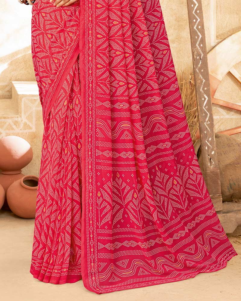 Vishal Prints Pinkish Red Printed Georgette Saree