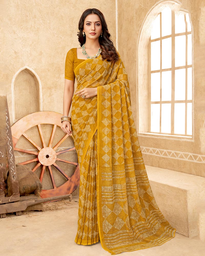 Vishal Prints Mustard Printed Georgette Saree
