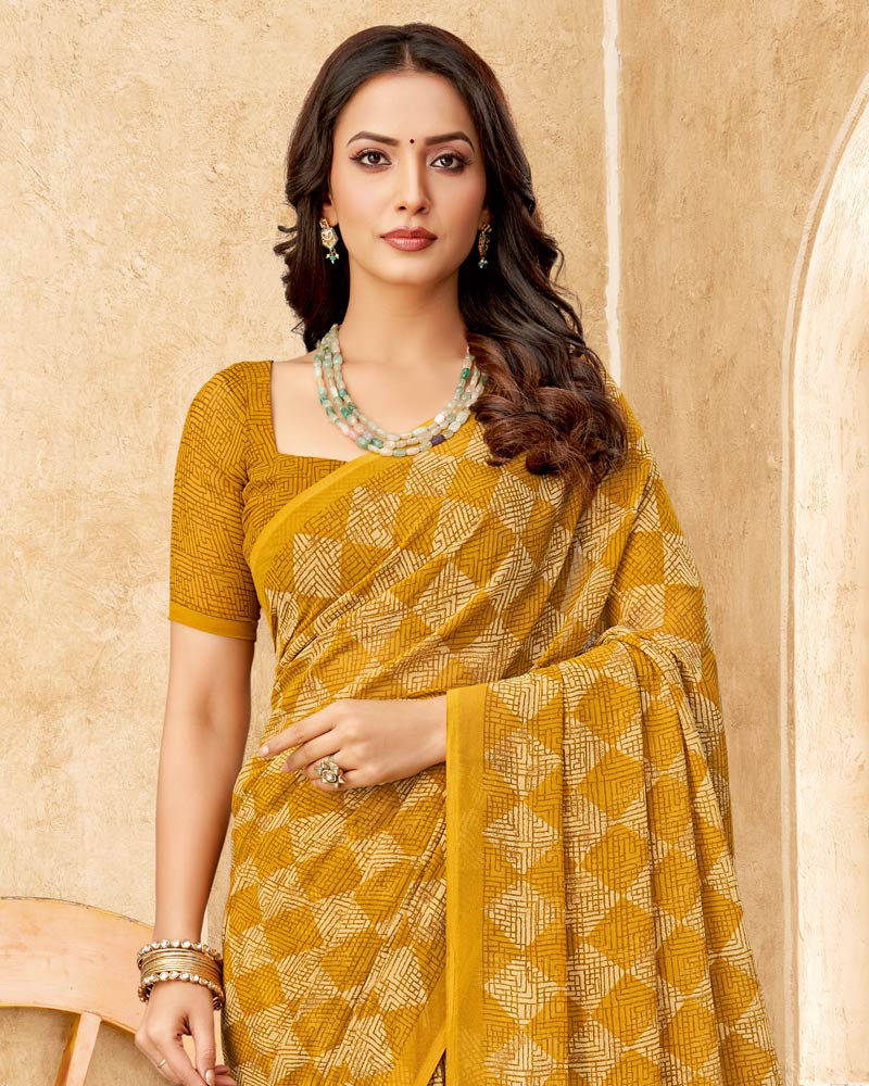 Vishal Prints Mustard Printed Georgette Saree