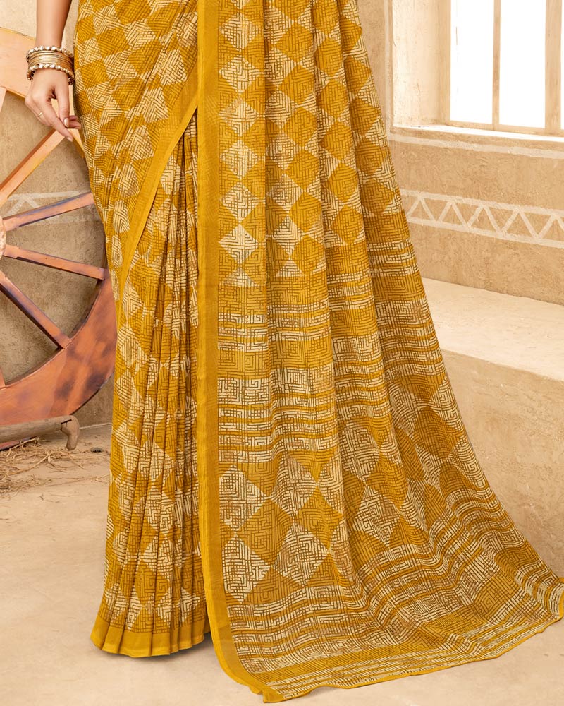 Vishal Prints Mustard Printed Georgette Saree