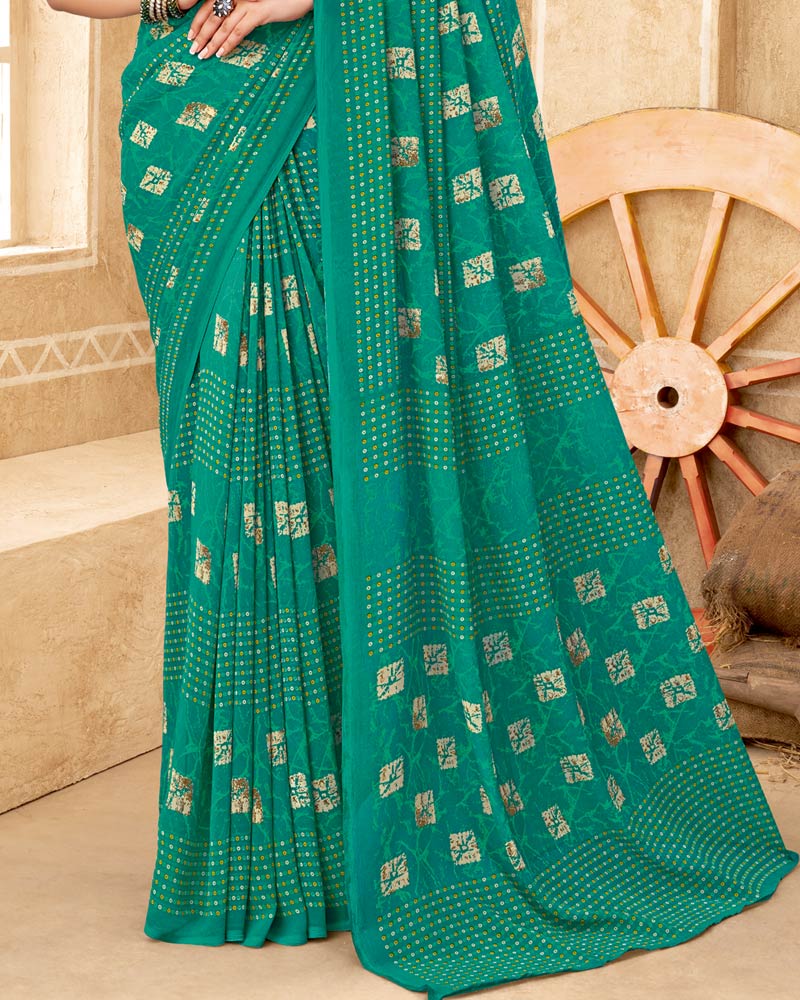 Vishal Prints Teal Green Printed Georgette Saree